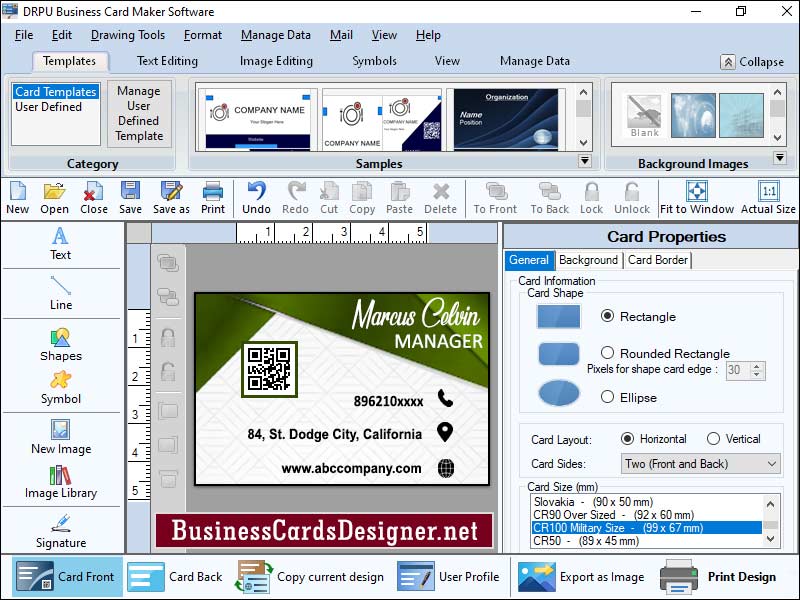 Screenshot of Order Business Cards Designer