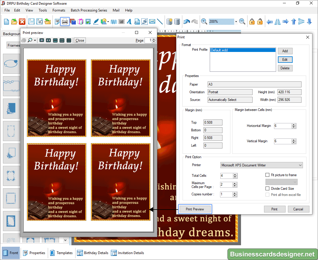 Front view of designed Birthday Card