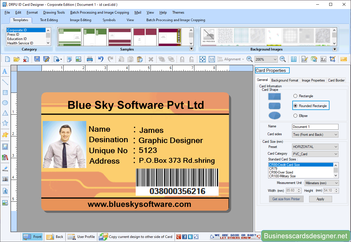 Card Properties ID Card Design - Corporate Edition